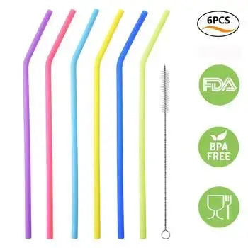 Zero Waste Co - Reusable Silicone Drinking Straws with Cleaning Brush BPA Free
