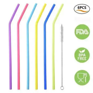 Zero Waste Co - Reusable Silicone Drinking Straws with Cleaning Brush BPA Free