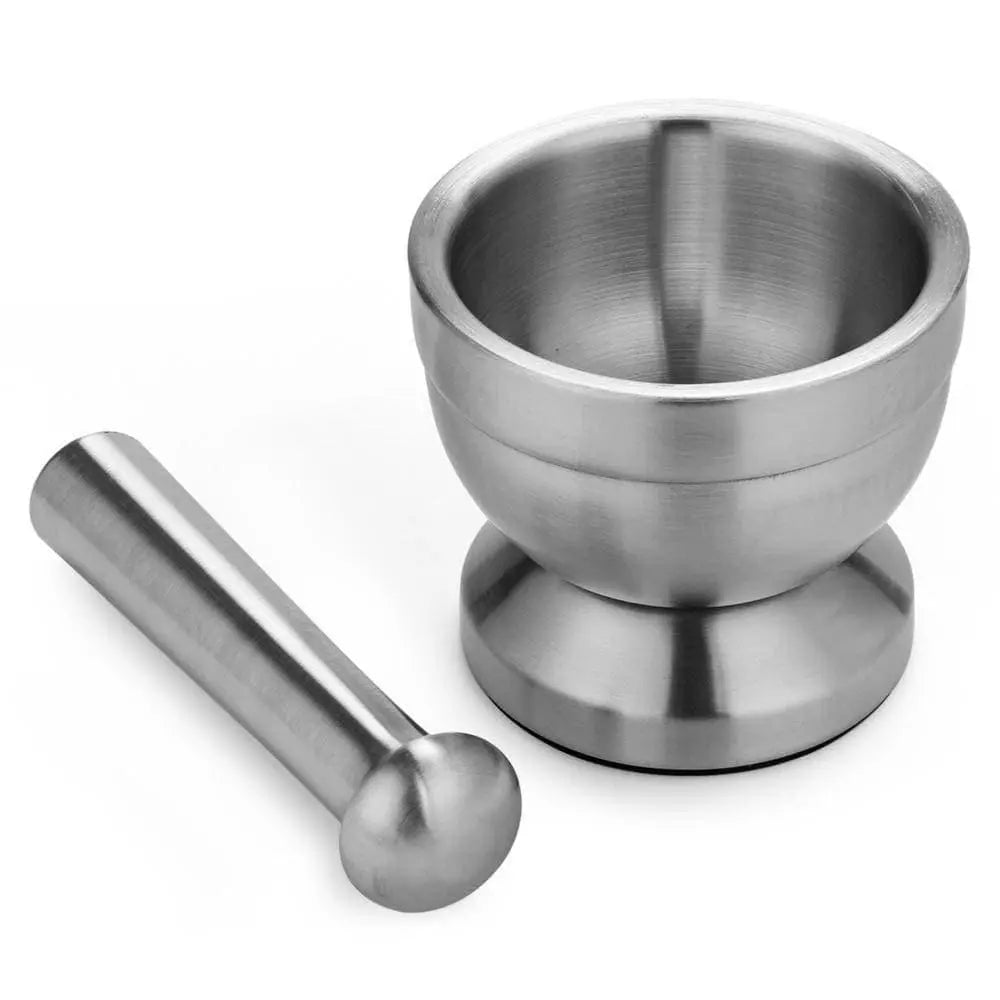 Zero Waste Co - Stainless Steel Mortar and Pestle Pedestal Bowl Garlic Press Herb Mill