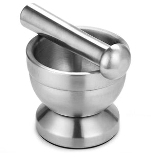 Zero Waste Co - Stainless Steel Mortar and Pestle Pedestal Bowl Garlic Press Herb Mill