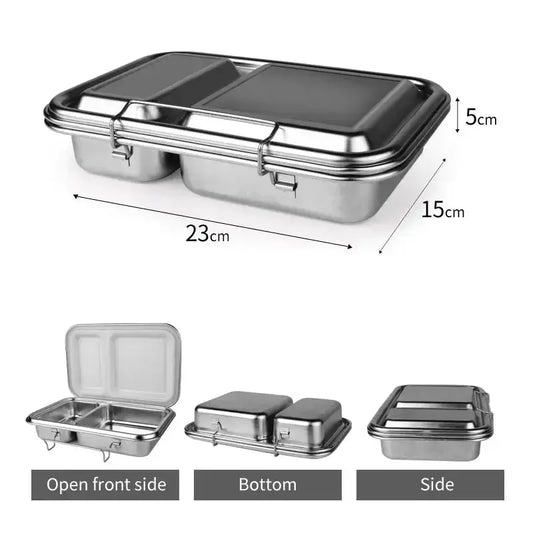 Zero Waste Co Stainless Steel Clamshell Lunch Box Bento Box with 2 or 5 Compartments