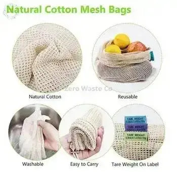The Bag Guy 9-Pack Organic Cotton Mesh Bags – Reusable Produce & Vegetable Bags, Zero Waste, Beige