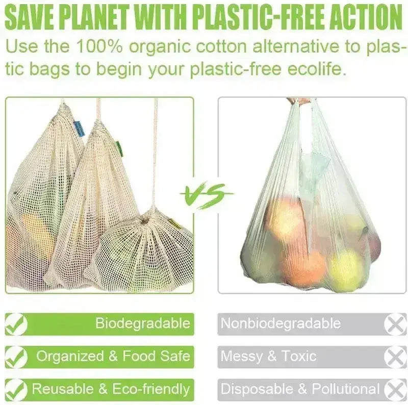 Zero Waste Co - 100% Biodegradable Organic Cotton Fruit Mesh Grocery Shopping Bag