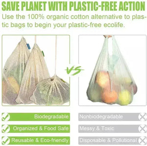 Zero Waste Co - 100% Biodegradable Organic Cotton Fruit Mesh Grocery Shopping Bag