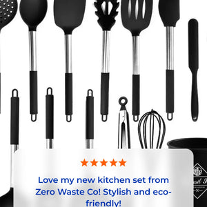 13-Piece Stainless Steel & Silicone Kitchen Utensil Set with Storage Bucket