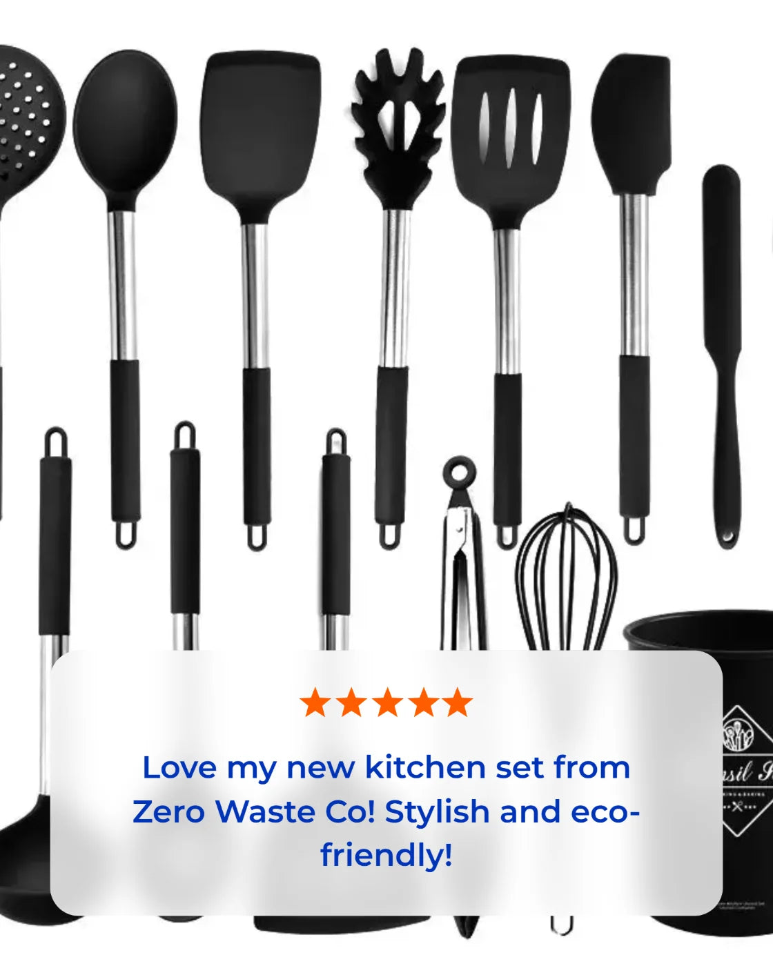 13-Piece Stainless Steel & Silicone Kitchen Utensil Set with Storage Bucket