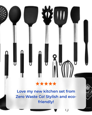 13-Piece Stainless Steel & Silicone Kitchen Utensil Set with Storage Bucket