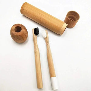 Zero Waste Co - Bamboo toothbrush with infused soft bamboo charcoal bristles and bamboo containers. BPA Free