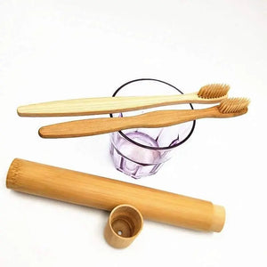 Zero Waste Co - Bamboo toothbrush with infused soft bamboo charcoal bristles and bamboo containers. BPA Free