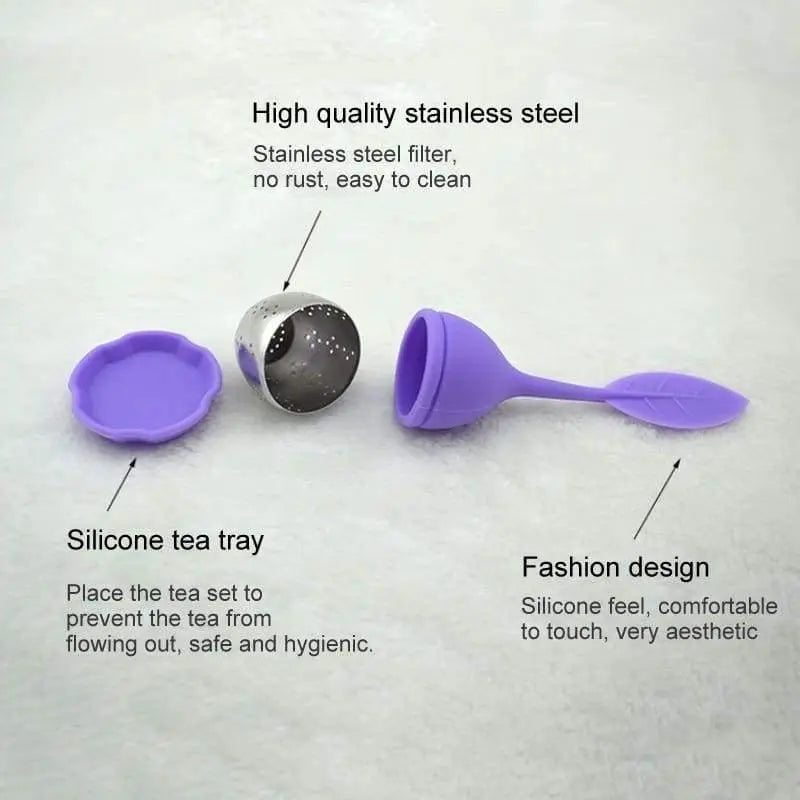 Zero Waste Co - Leaf Silicone Tea Infuser With Stainless Steel Strainer For Herbal and Loose Tea | Multiple Colour Options