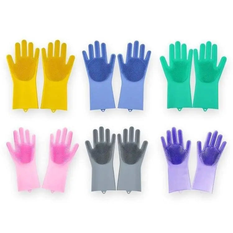 Silicone Washing Cleaning Gloves Scrubbing Brush Gloves (1 Pair)