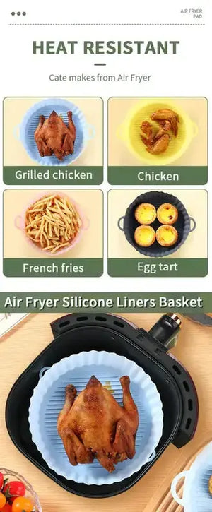 Zero Waste Co - Reusable Air Fryer Silicone Liner Non Stick Collapsible Silicone Baking Pan Reusable Silicone Pot Basket