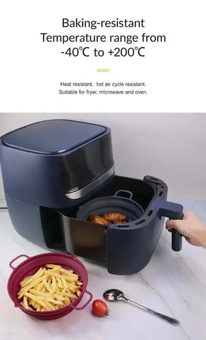 Zero Waste Co - Reusable Air Fryer Silicone Liner Non Stick Collapsible Silicone Baking Pan Reusable Silicone Pot Basket