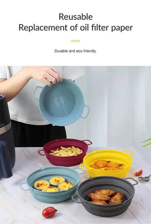 Zero Waste Co - Reusable Air Fryer Silicone Liner Non Stick Collapsible Silicone Baking Pan Reusable Silicone Pot Basket