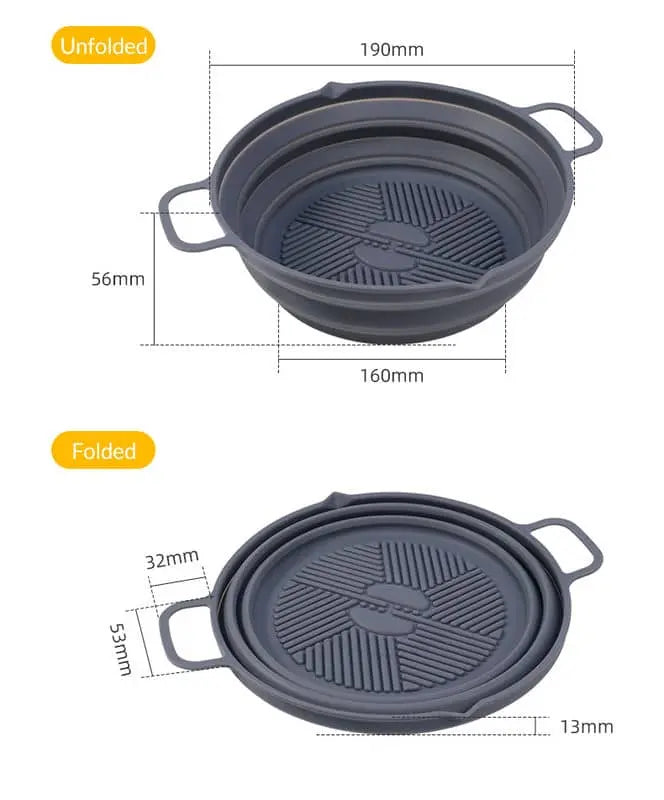 Zero Waste Co - Reusable Air Fryer Silicone Liner Non Stick Collapsible Silicone Baking Pan Reusable Silicone Pot Basket