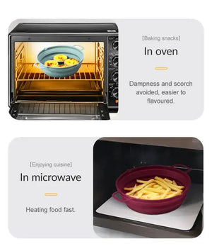 Zero Waste Co - Reusable Air Fryer Silicone Liner Non Stick Collapsible Silicone Baking Pan Reusable Silicone Pot Basket
