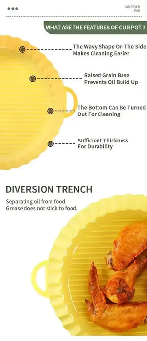 Zero Waste Co - Reusable Air Fryer Silicone Liner Non Stick Collapsible Silicone Baking Pan Reusable Silicone Pot Basket