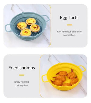 Zero Waste Co - Reusable Air Fryer Silicone Liner Non Stick Collapsible Silicone Baking Pan Reusable Silicone Pot Basket