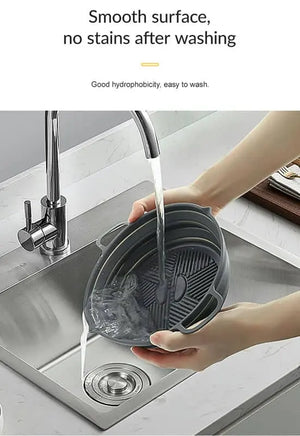Zero Waste Co - Reusable Air Fryer Silicone Liner Non Stick Collapsible Silicone Baking Pan Reusable Silicone Pot Basket