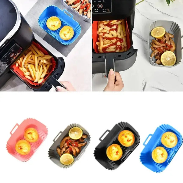 Zero Waste Co - Reusable Dual Rectangle Air Fryer Mat High Temperature Resistance Silicone Pads For Air Fryers Non Stick Silicone Baking Mat