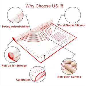 Zero Waste Co - Silicone Baking Mat - Non-Stick Non-Skid Pastry Mat with Measurements