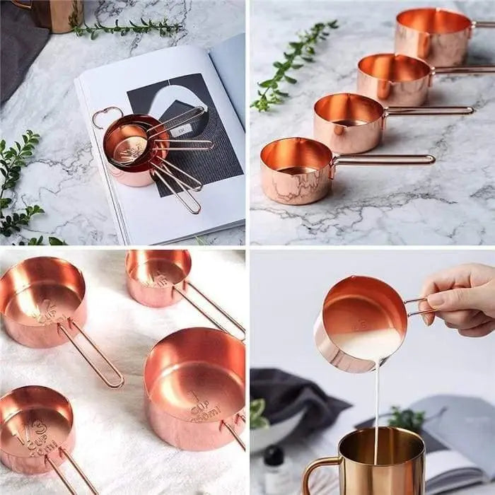 Zero Waste Co - Stainless Steel Measuring Cups And Spoons Set Of 8 Measurements and Pouring Spouts