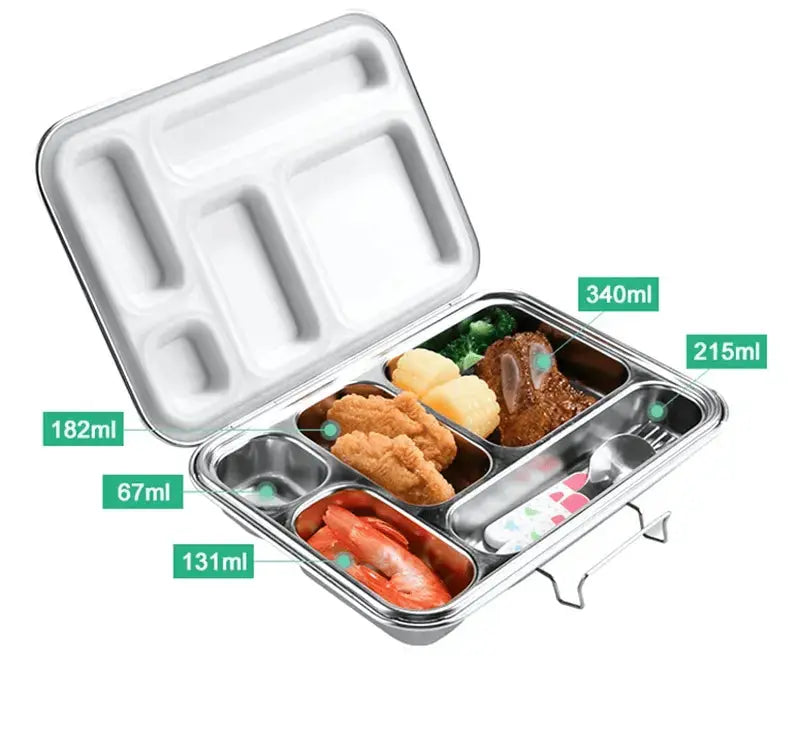 Zero Waste Co Stainless Steel Clamshell Lunch Box Bento Box with 2 or 5 Compartments